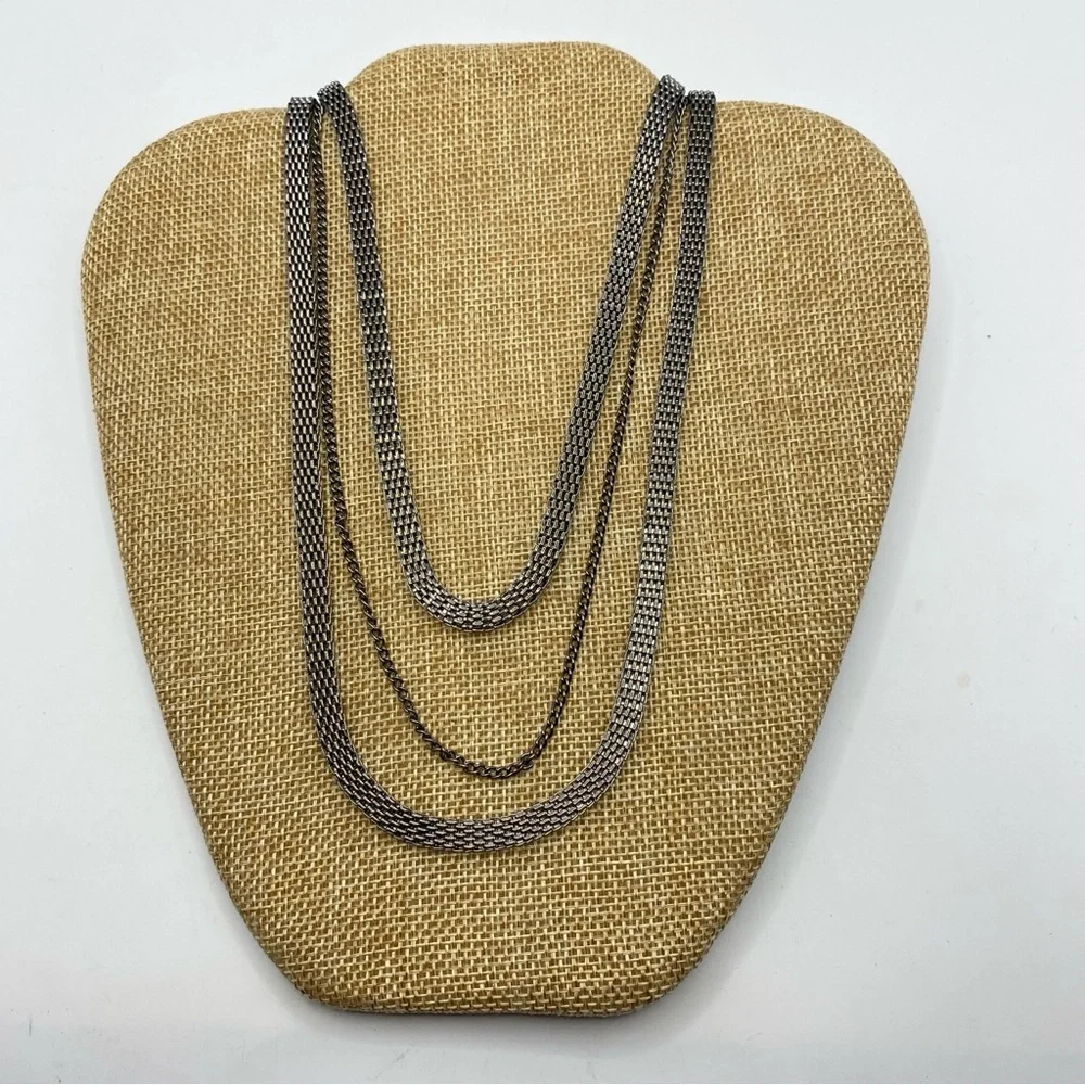 Black Mesh Flat Chain Triple Strand Necklace
